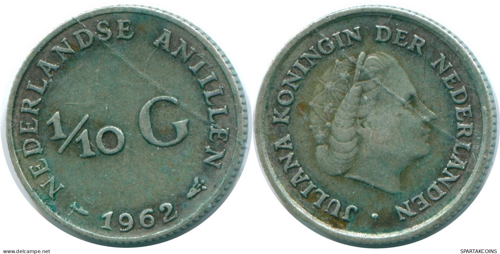1/10 GULDEN 1962 NETHERLANDS ANTILLES SILVER Colonial Coin #NL12443.3.U.A - Niederländische Antillen