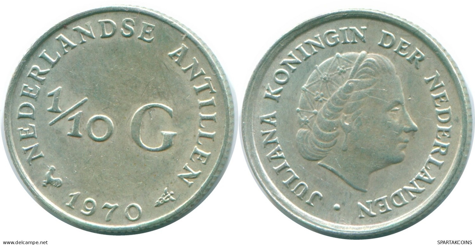 1/10 GULDEN 1970 NIEDERLÄNDISCHE ANTILLEN SILBER Koloniale Münze #NL12958.3.D.A - Nederlandse Antillen