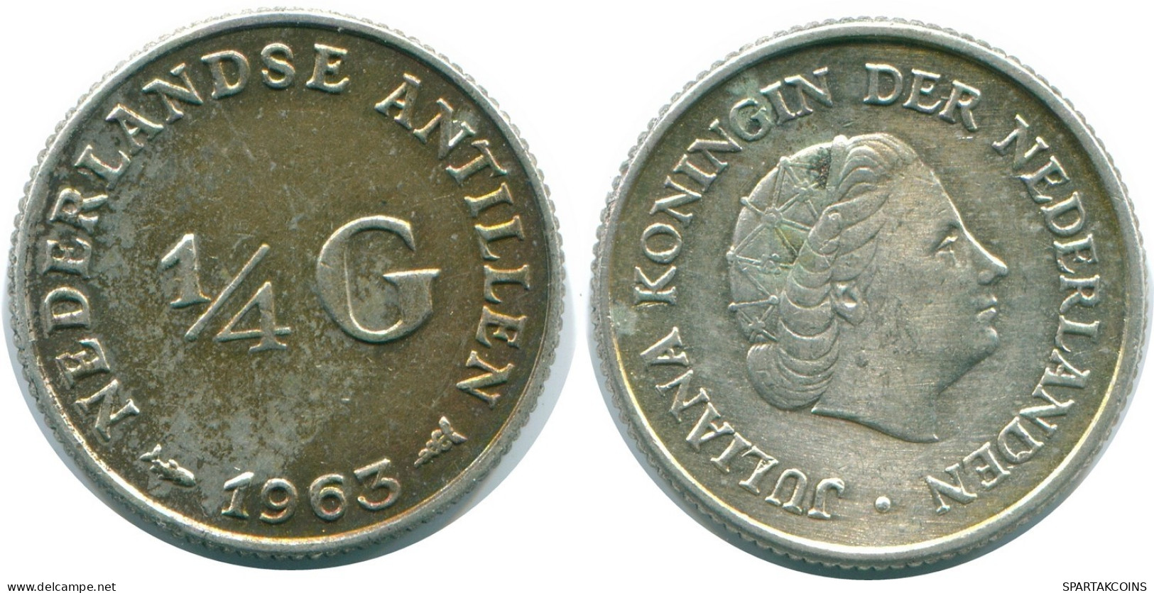 1/4 GULDEN 1963 NIEDERLÄNDISCHE ANTILLEN SILBER Koloniale Münze #NL11238.4.D.A - Niederländische Antillen