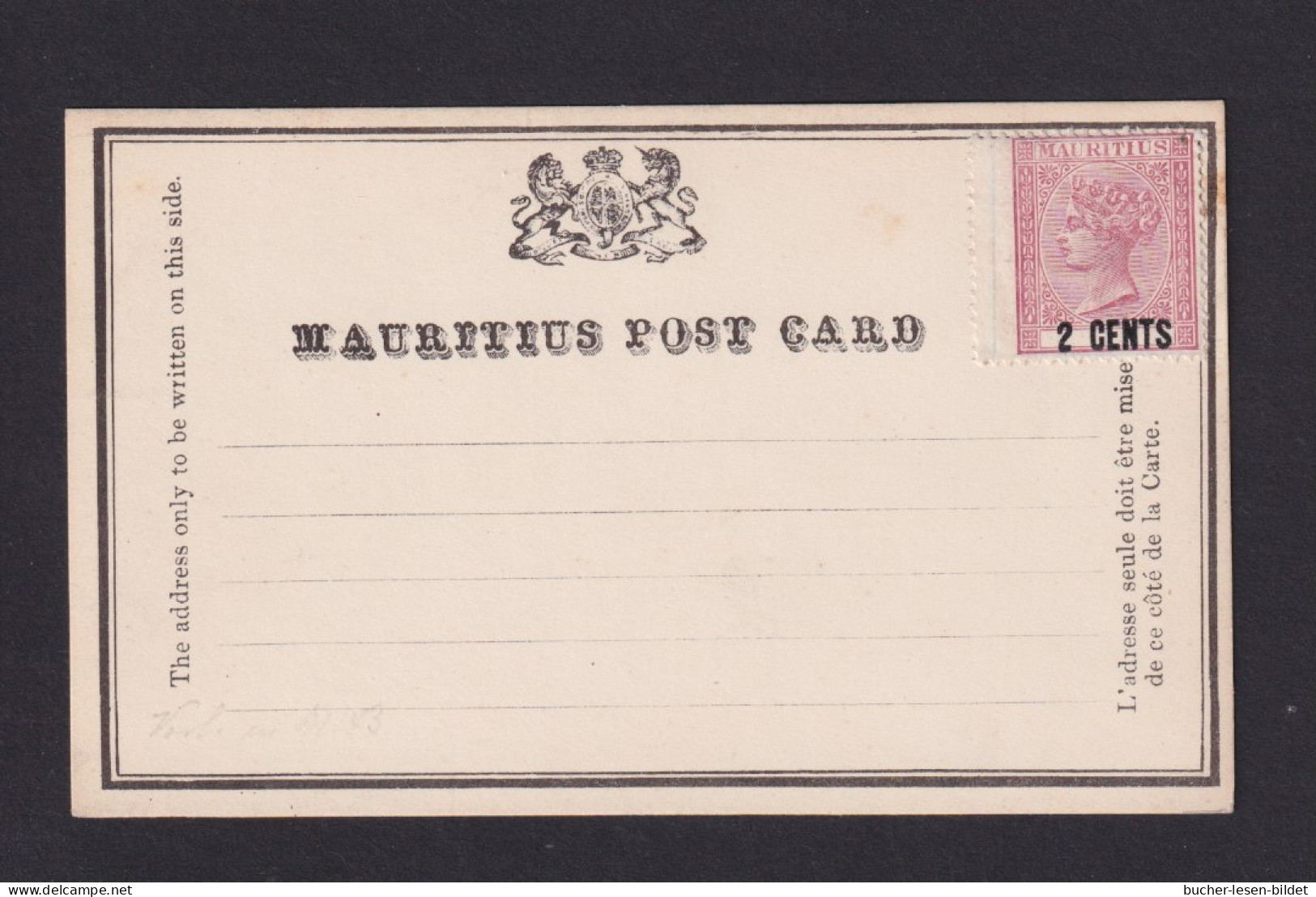 Marke OHNE Werteindruck Und Aufdruck "2 CENTS" Auf Amtlichem Postkartenformular - Mauritius (...-1967)