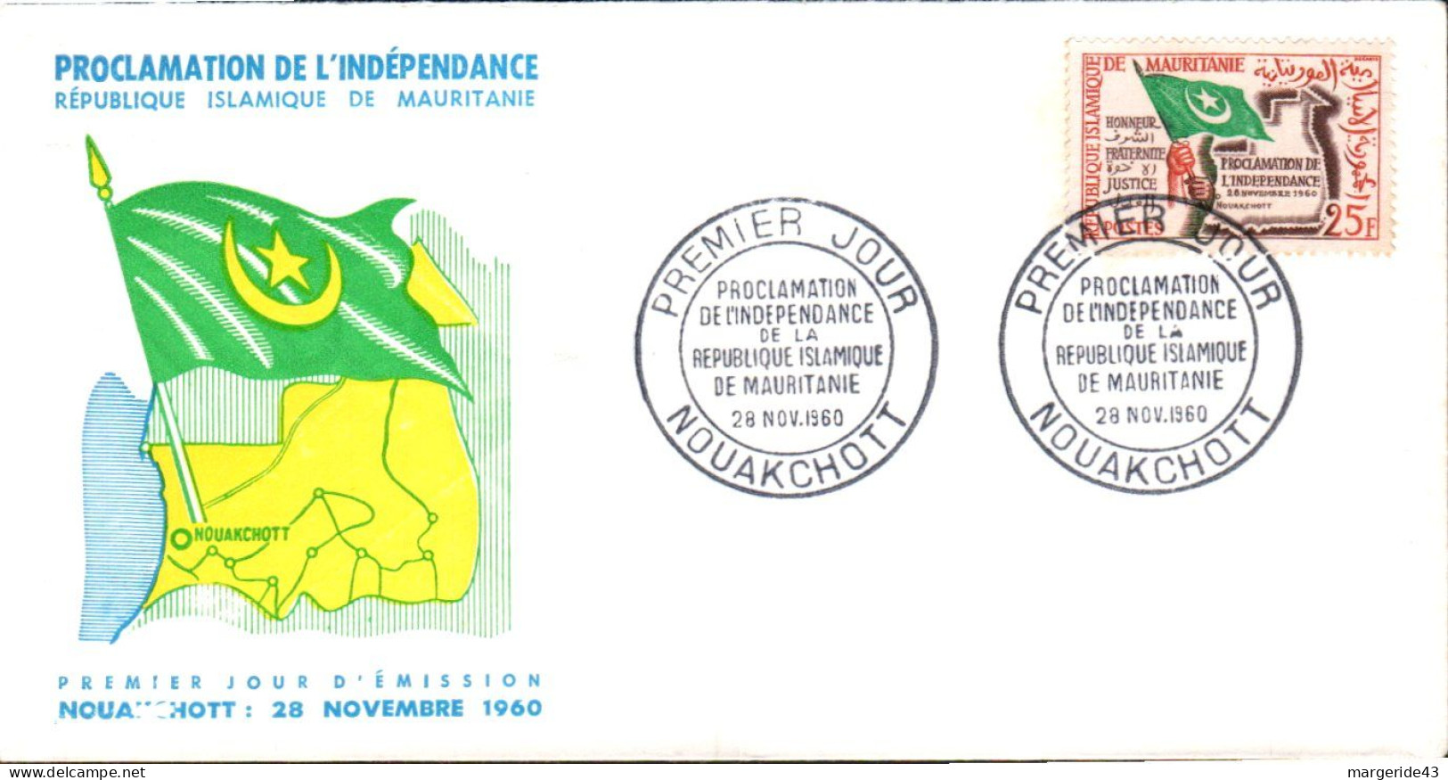 MAURITANIE FDC 1960 PROCLAMATION INDEPENDANCE - Mauritania (1960-...)