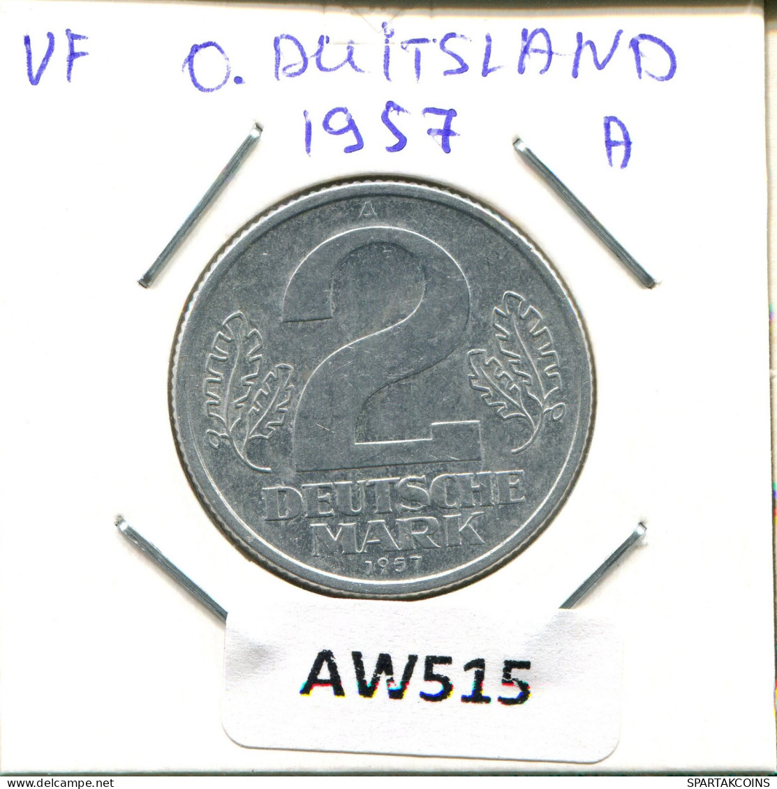 2 DM 1957 A DDR EAST GERMANY Coin #AW515.U.A - 2 Marchi