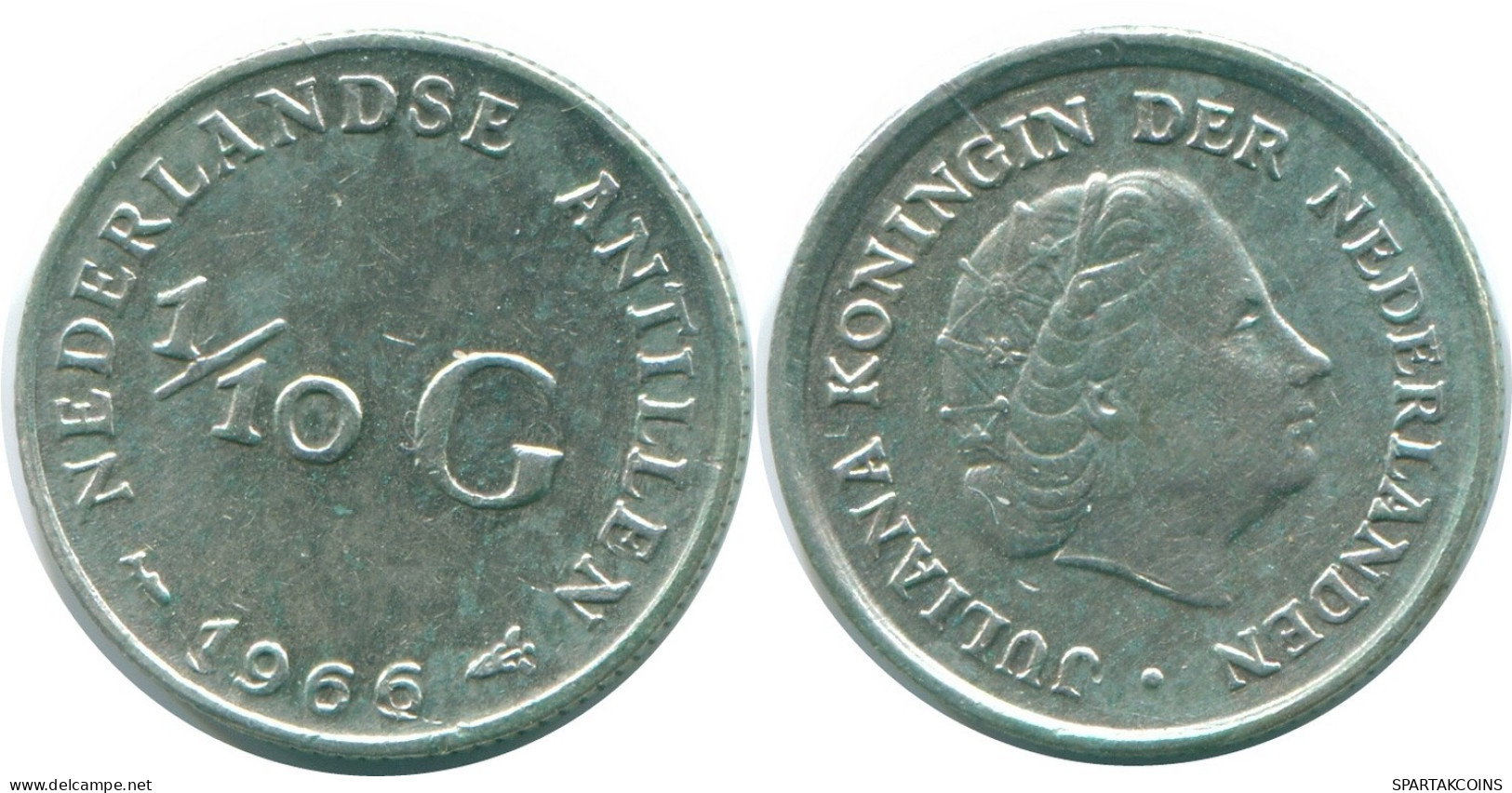 1/10 GULDEN 1966 NIEDERLÄNDISCHE ANTILLEN SILBER Koloniale Münze #NL12719.3.D.A - Antille Olandesi