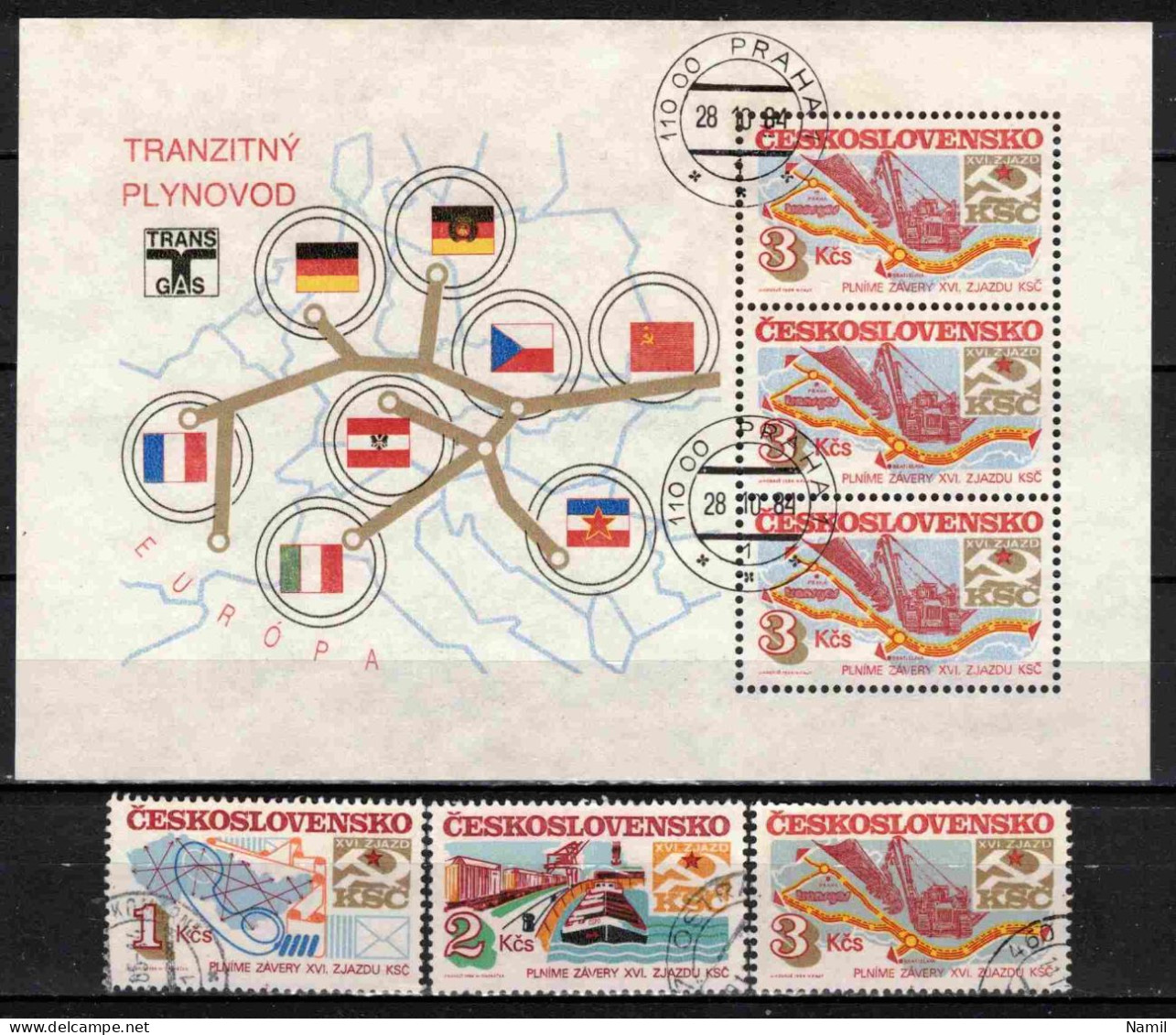 Tchécoslovaquie 1984 Mi 2786-8+Bl.61 (Yv 2604-6+BF 65), Obliteré - Used Stamps