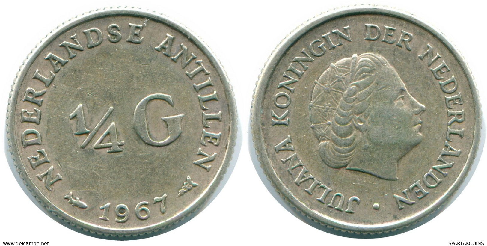 1/4 GULDEN 1967 NETHERLANDS ANTILLES SILVER Colonial Coin #NL11528.4.U.A - Antille Olandesi