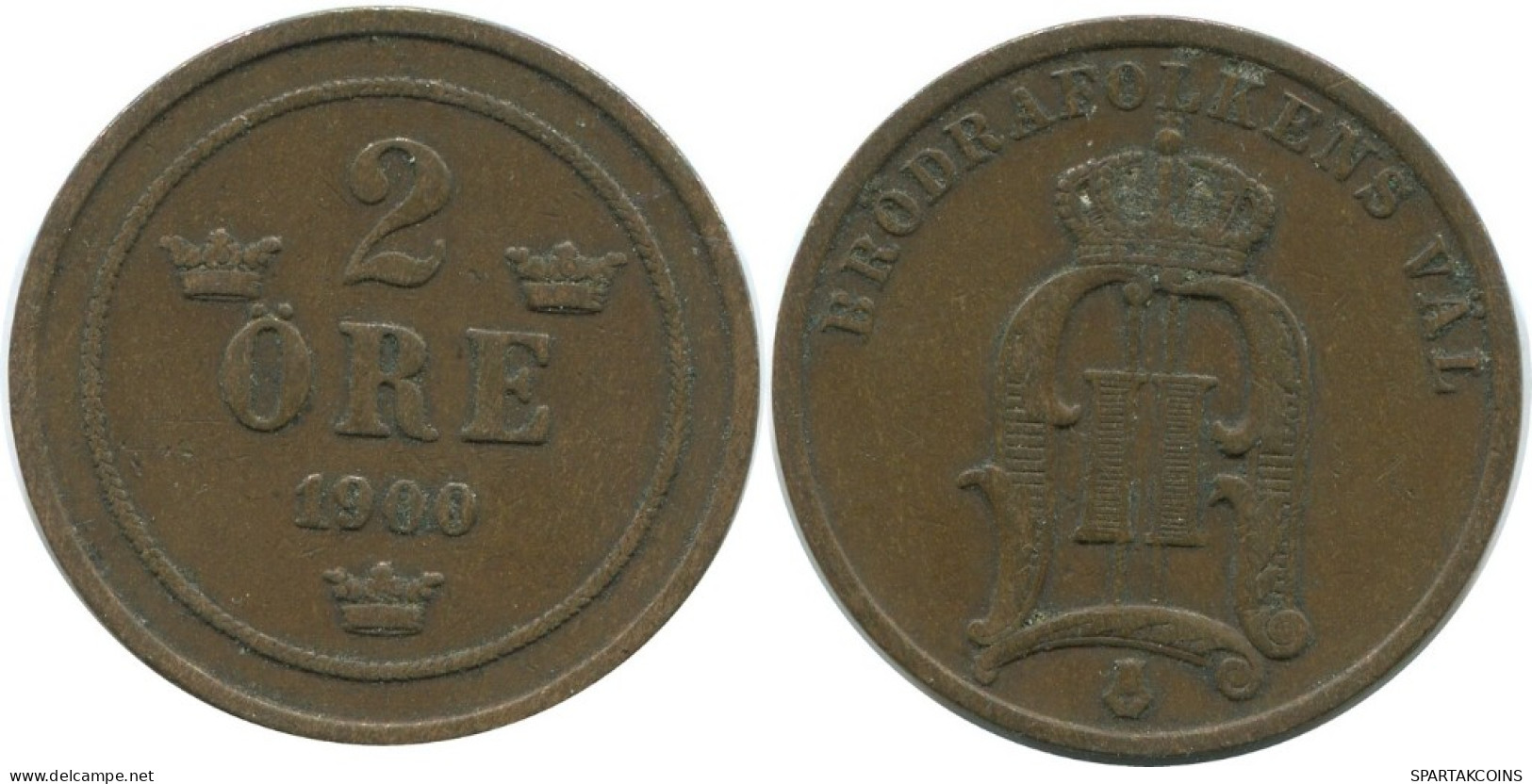 2 ORE 1900 SWEDEN Coin #AD018.2.U.A - Suède