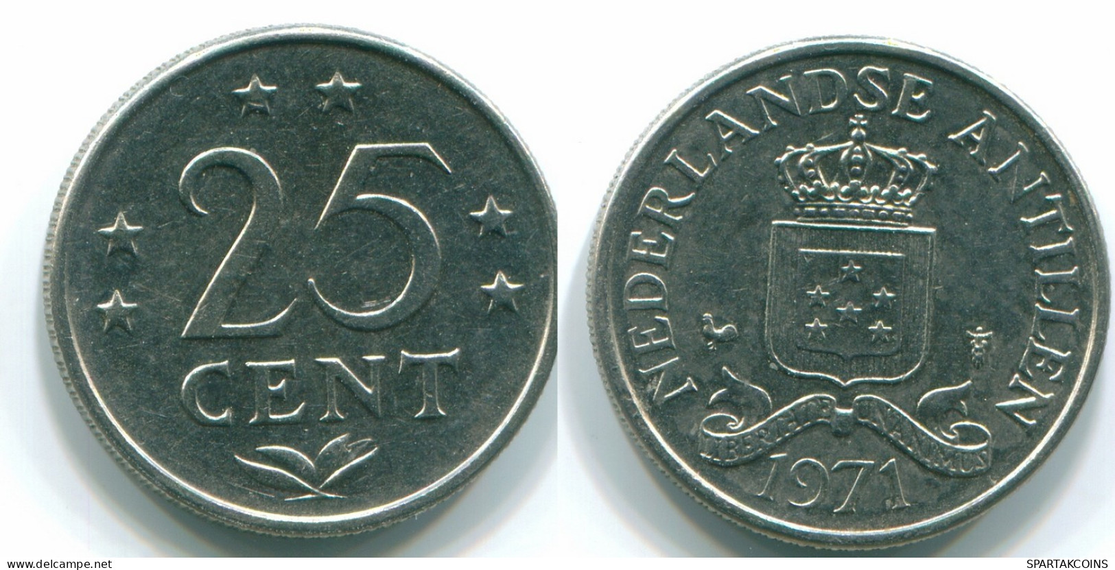 25 CENTS 1971 ANTILLES NÉERLANDAISES Nickel Colonial Pièce #S11543.F.A - Niederländische Antillen