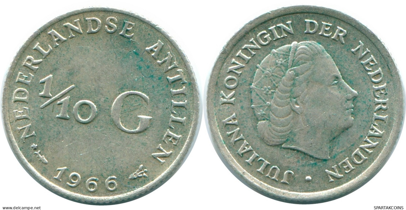 1/10 GULDEN 1966 NETHERLANDS ANTILLES SILVER Colonial Coin #NL12730.3.U.A - Niederländische Antillen