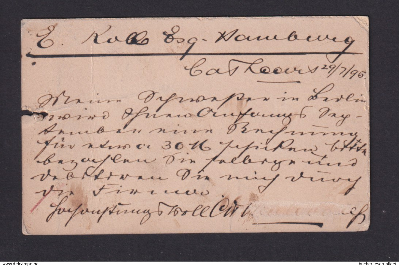 1895 - 1/2 P. Überdruck-Ganzsache Mit Zufrankatur Ab CATHCART Nach Deutschland - Mängel - Kap Der Guten Hoffnung (1853-1904)