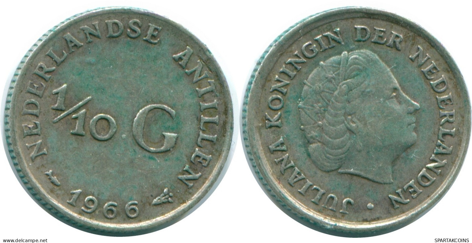 1/10 GULDEN 1966 NETHERLANDS ANTILLES SILVER Colonial Coin #NL12843.3.U.A - Antilles Néerlandaises