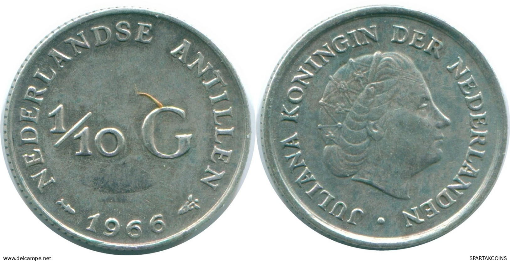 1/10 GULDEN 1966 ANTILLES NÉERLANDAISES ARGENT Colonial Pièce #NL12662.3.F.A - Antille Olandesi