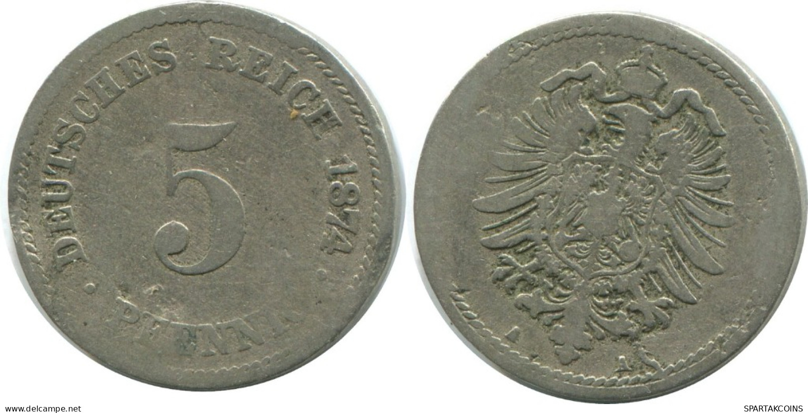 5 PFENNIG 1874 A GERMANY Coin #AE645.U.A - 5 Pfennig