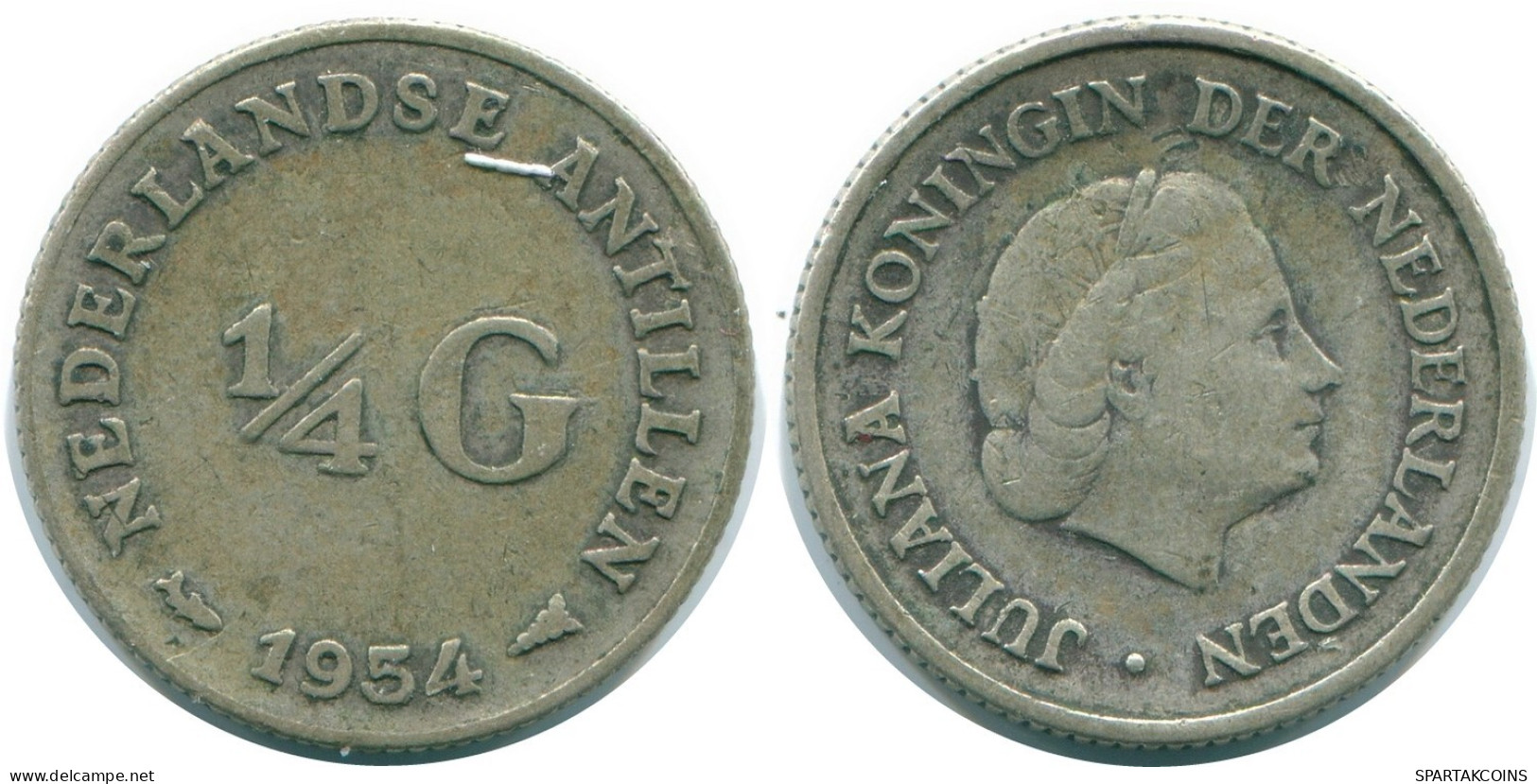 1/4 GULDEN 1954 NIEDERLÄNDISCHE ANTILLEN SILBER Koloniale Münze #NL10878.4.D.A - Antilles Néerlandaises