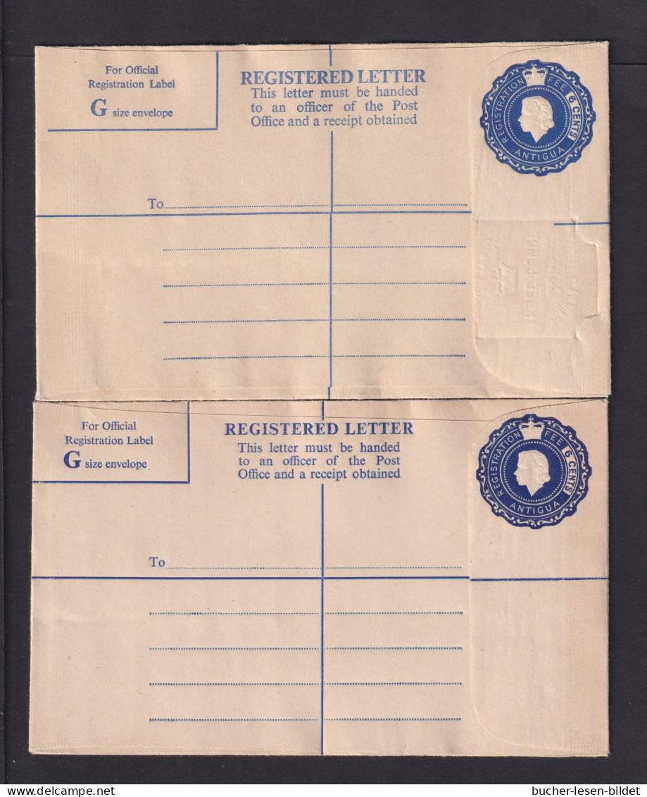 6 C. Einschreib-Ganzsache, 2 Srück, Davon 1x Mit Zusätzlicher Prägung Unter Dem Wertstempel - Ungebraucht - 1858-1960 Colonia Británica