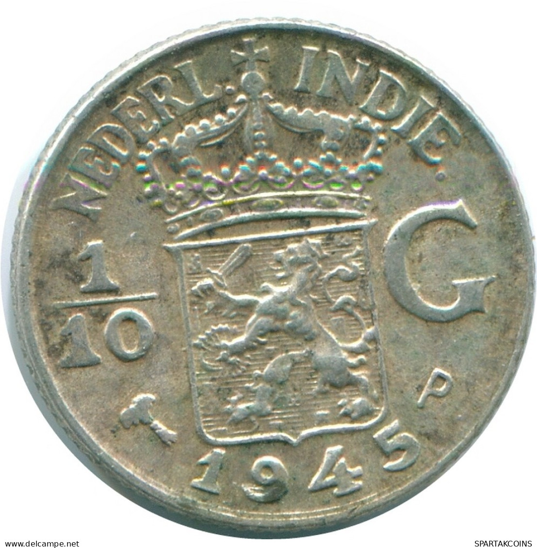 1/10 GULDEN 1945 P NETHERLANDS EAST INDIES SILVER Colonial Coin #NL14132.3.U.A - Nederlands-Indië