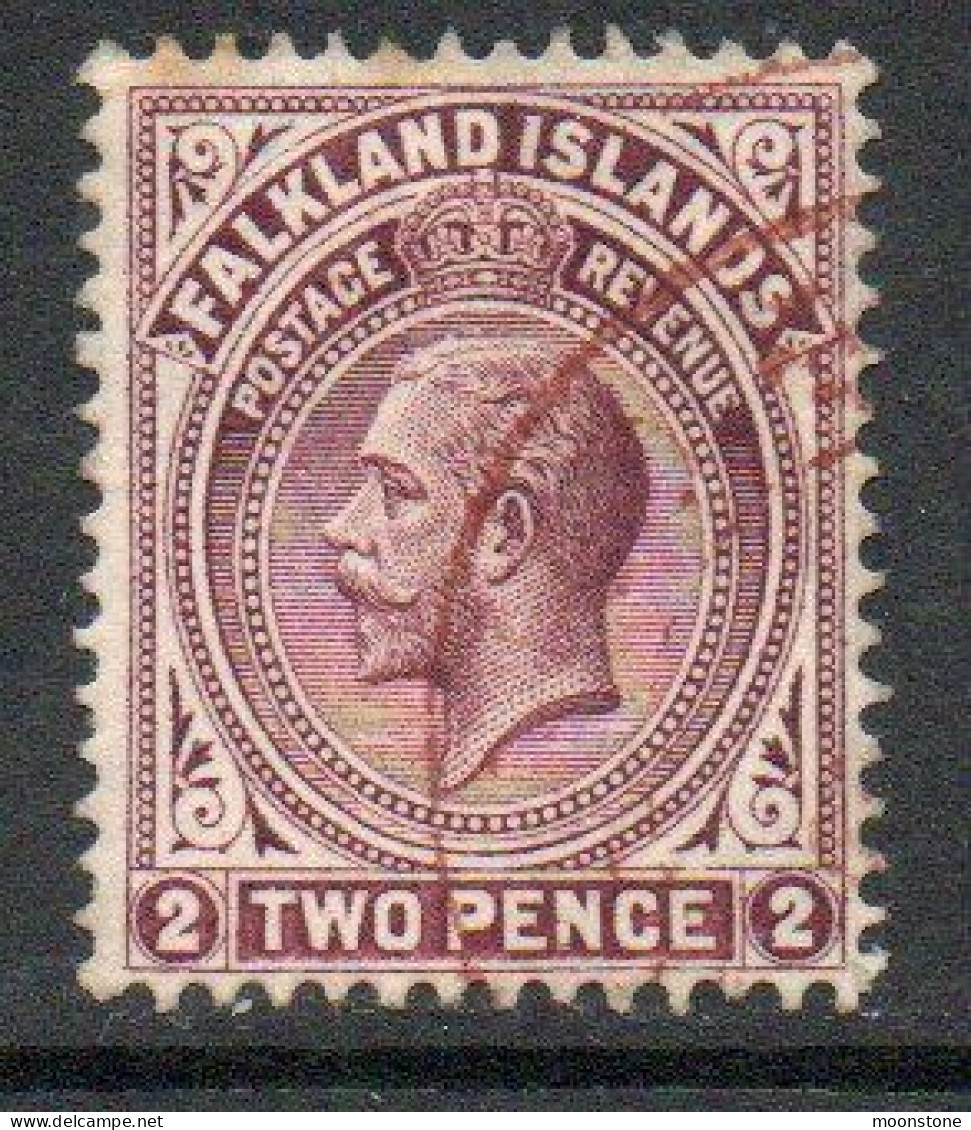 Falkland Islands GV 1912-20 2d Reddish-purple Definitive, Line Perf 14, Wmk. Multiple Crown CA, Used, SG 62a - Falkland