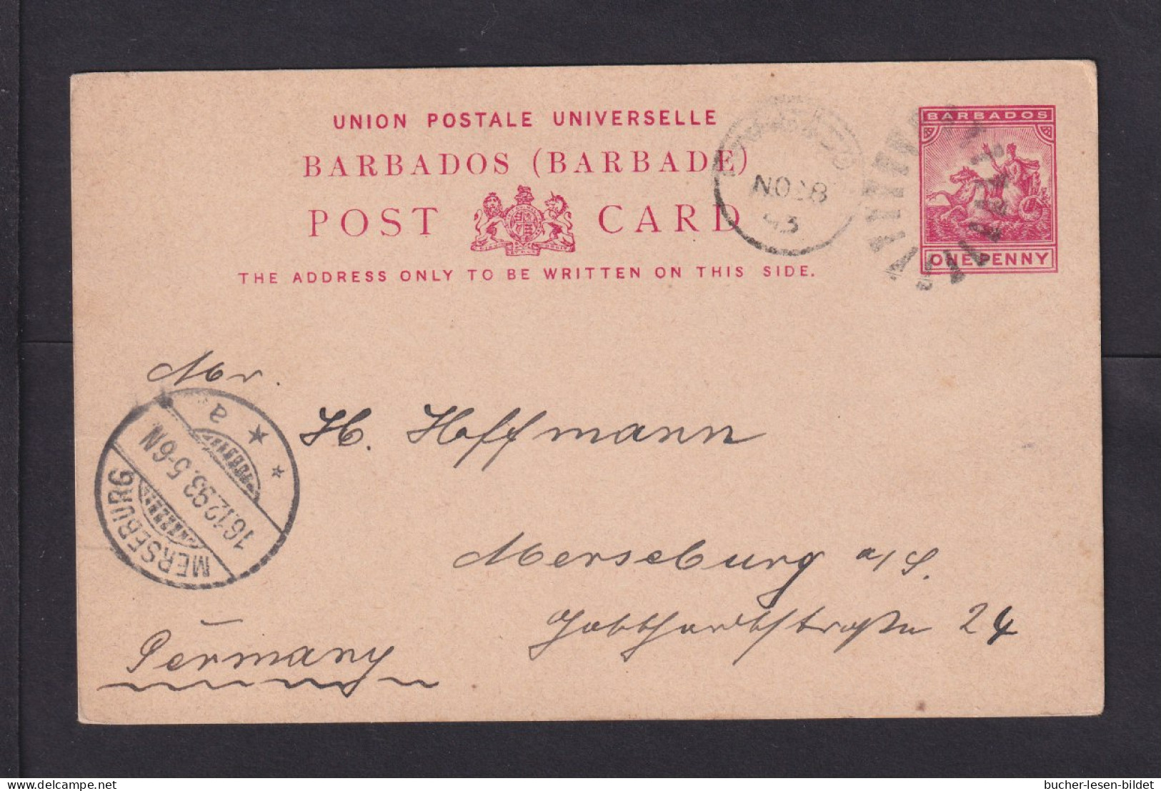 1893 - 1 P. Ganzsache (P 9) Ab Barbados Nach Merseburg - Barbades (...-1966)