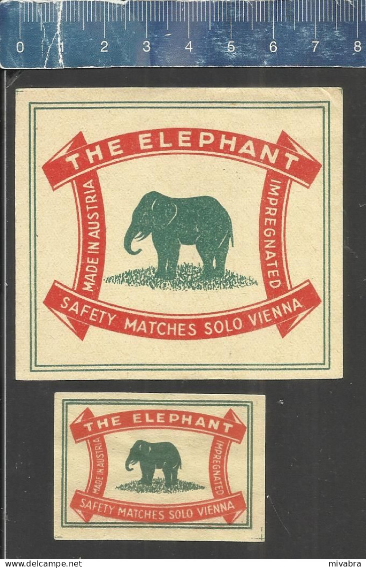 THE ELEPHANT  IMPREGNATED SAFETY MATCHES SOLO VIENNA  - OLD EXPORT MATCHBOX LABELS MADE IN AUSTRIA - Matchbox Labels