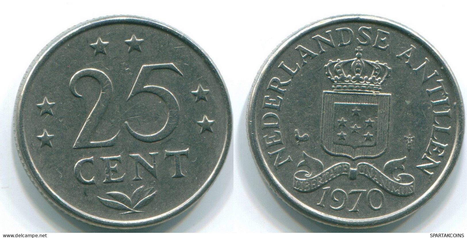 25 CENTS 1970 NIEDERLÄNDISCHE ANTILLEN Nickel Koloniale Münze #S11457.D.A - Antille Olandesi