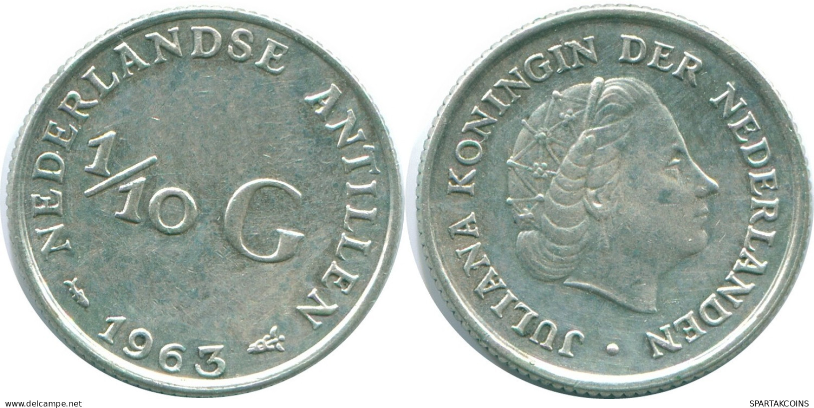 1/10 GULDEN 1963 NETHERLANDS ANTILLES SILVER Colonial Coin #NL12471.3.U.A - Antillas Neerlandesas