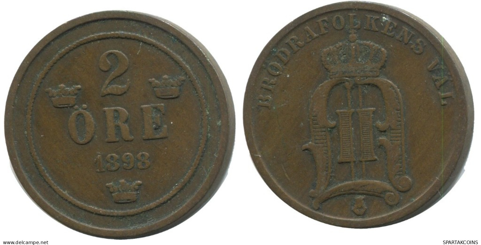 2 ORE 1898 SWEDEN Coin #AC948.2.U.A - Zweden