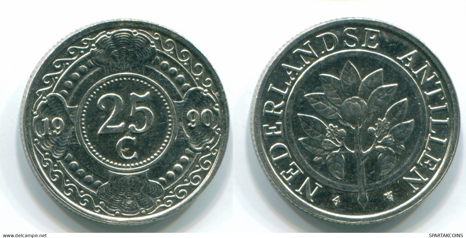 25 CENTS 1990 NIEDERLÄNDISCHE ANTILLEN Nickel Koloniale Münze #S11273.D.A - Antillas Neerlandesas