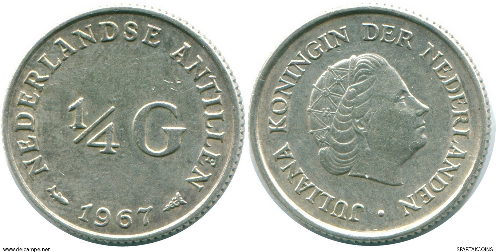 1/4 GULDEN 1967 ANTILLAS NEERLANDESAS PLATA Colonial Moneda #NL11447.4.E.A - Antille Olandesi