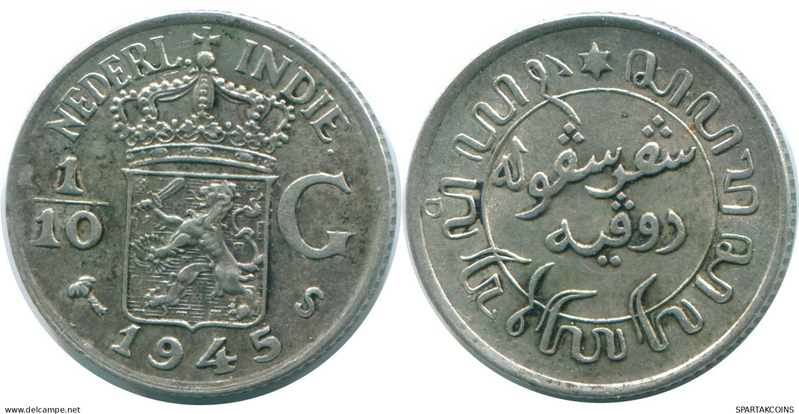 1/10 GULDEN 1945 S NIEDERLANDE OSTINDIEN SILBER Koloniale Münze #NL14091.3.D.A - Niederländisch-Indien