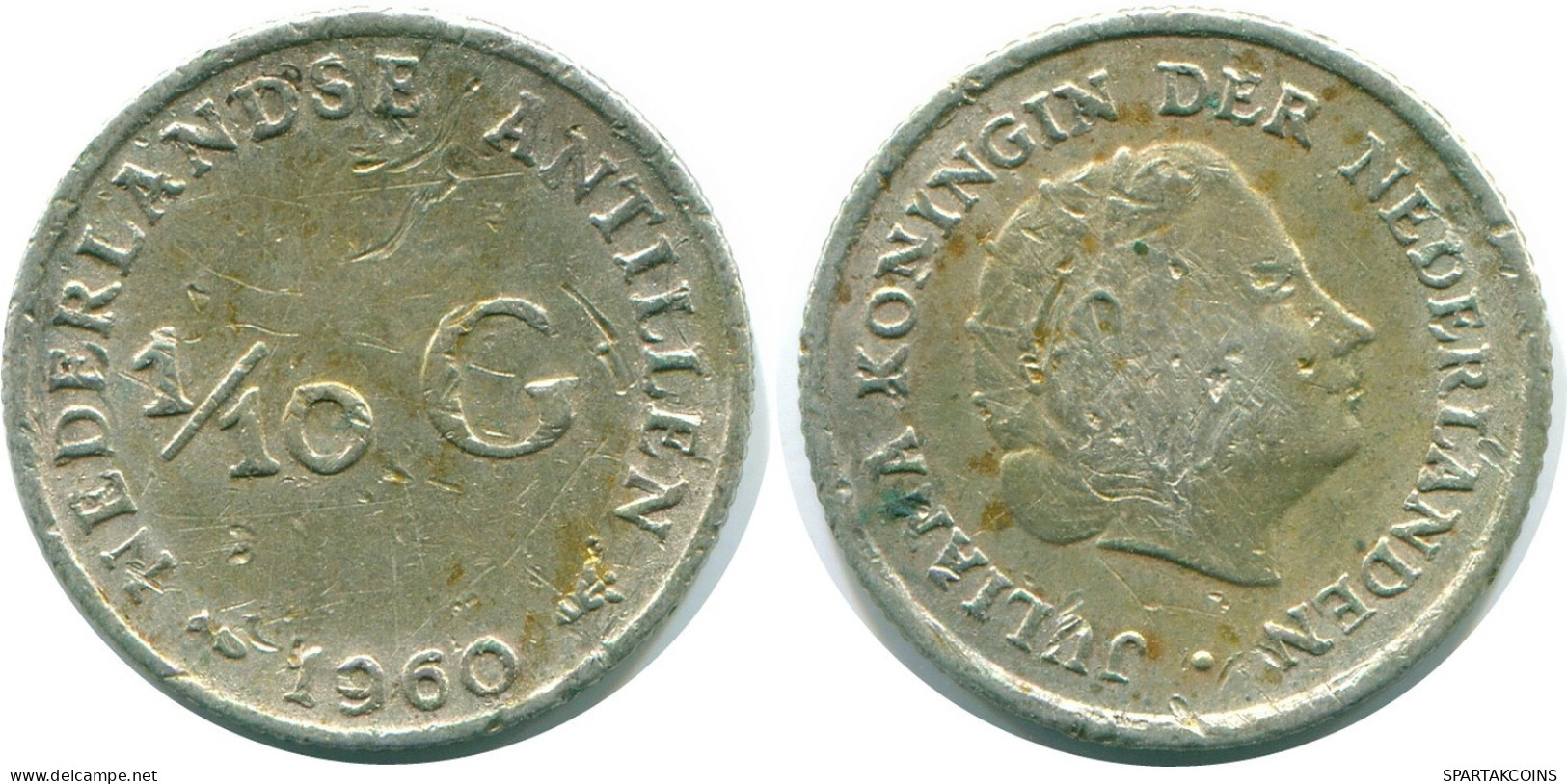 1/10 GULDEN 1960 ANTILLAS NEERLANDESAS PLATA Colonial Moneda #NL12281.3.E.A - Antille Olandesi