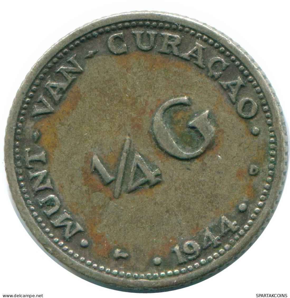 1/4 GULDEN 1944 CURACAO Netherlands SILVER Colonial Coin #NL10586.4.U.A - Curacao