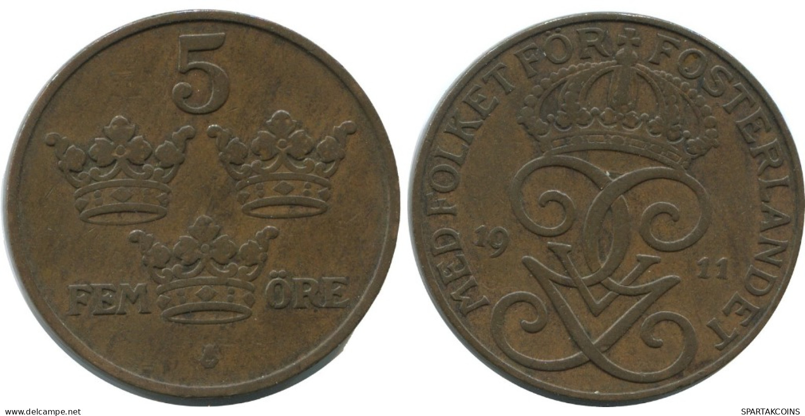 5 ORE 1911 SWEDEN Coin #AC451.2.U.A - Suecia