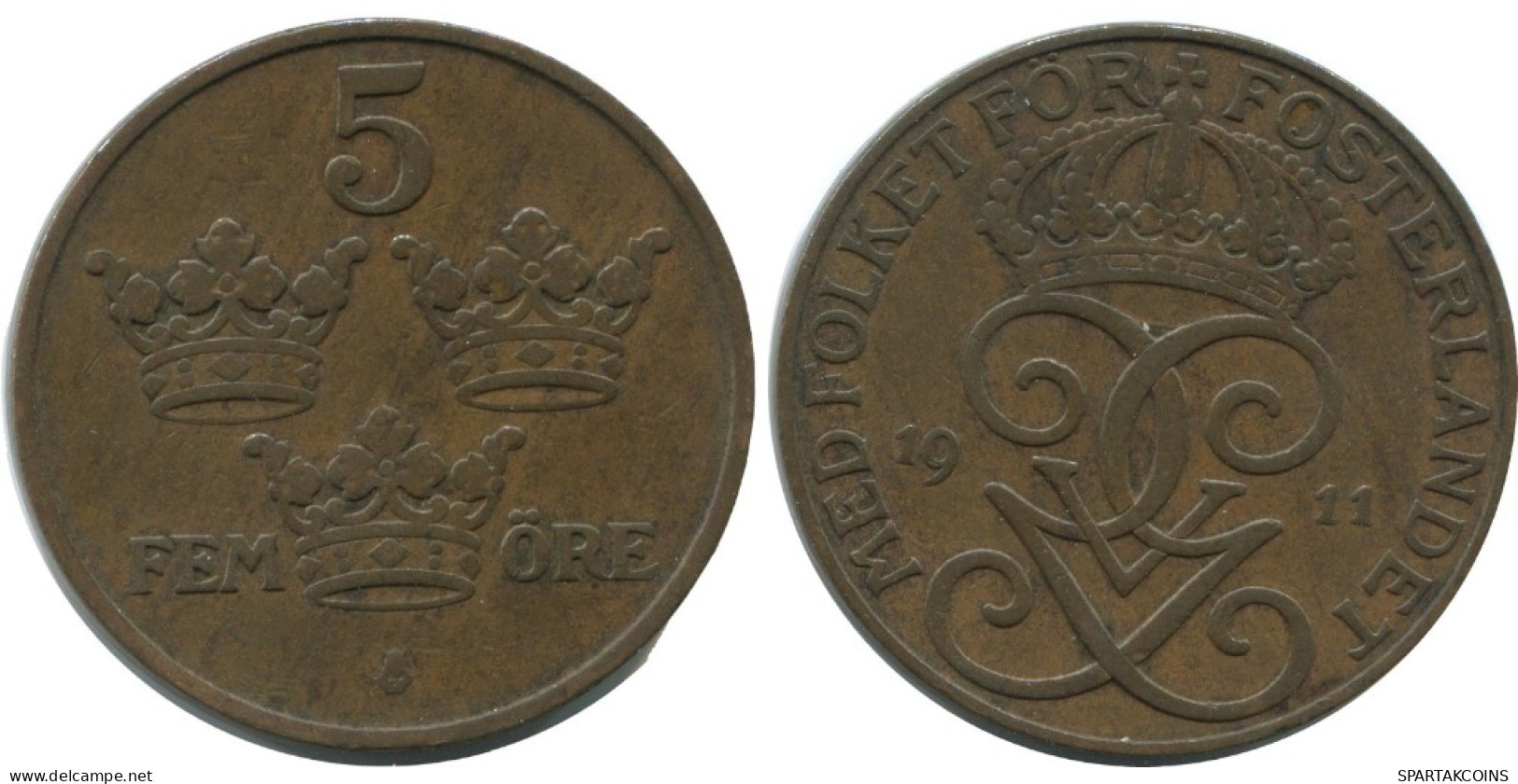 5 ORE 1911 SWEDEN Coin #AC451.2.U.A - Schweden