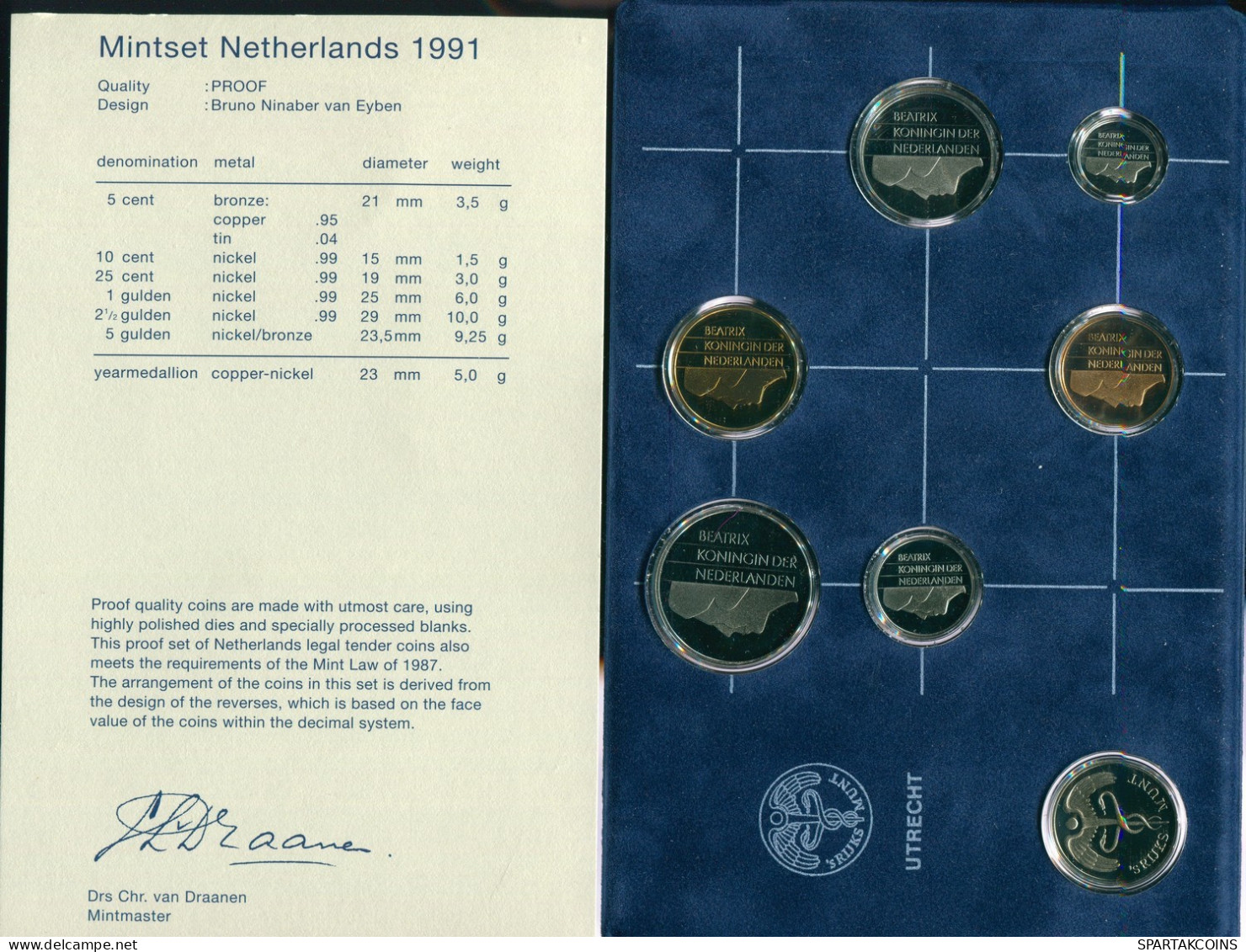 NIEDERLANDE NETHERLANDS 1991 MINT SET 6 Münze + MEDAL PROOF #SET1142.16.D.A - Nieuwe Sets & Testkits