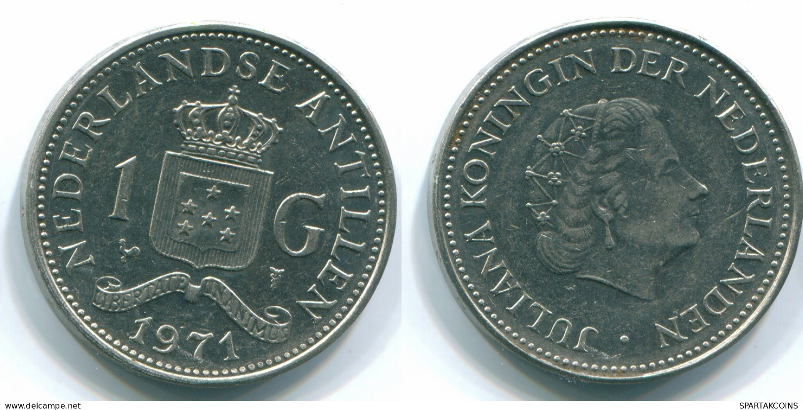 1 GULDEN 1971 NETHERLANDS ANTILLES Nickel Colonial Coin #S12008.U.A - Antille Olandesi