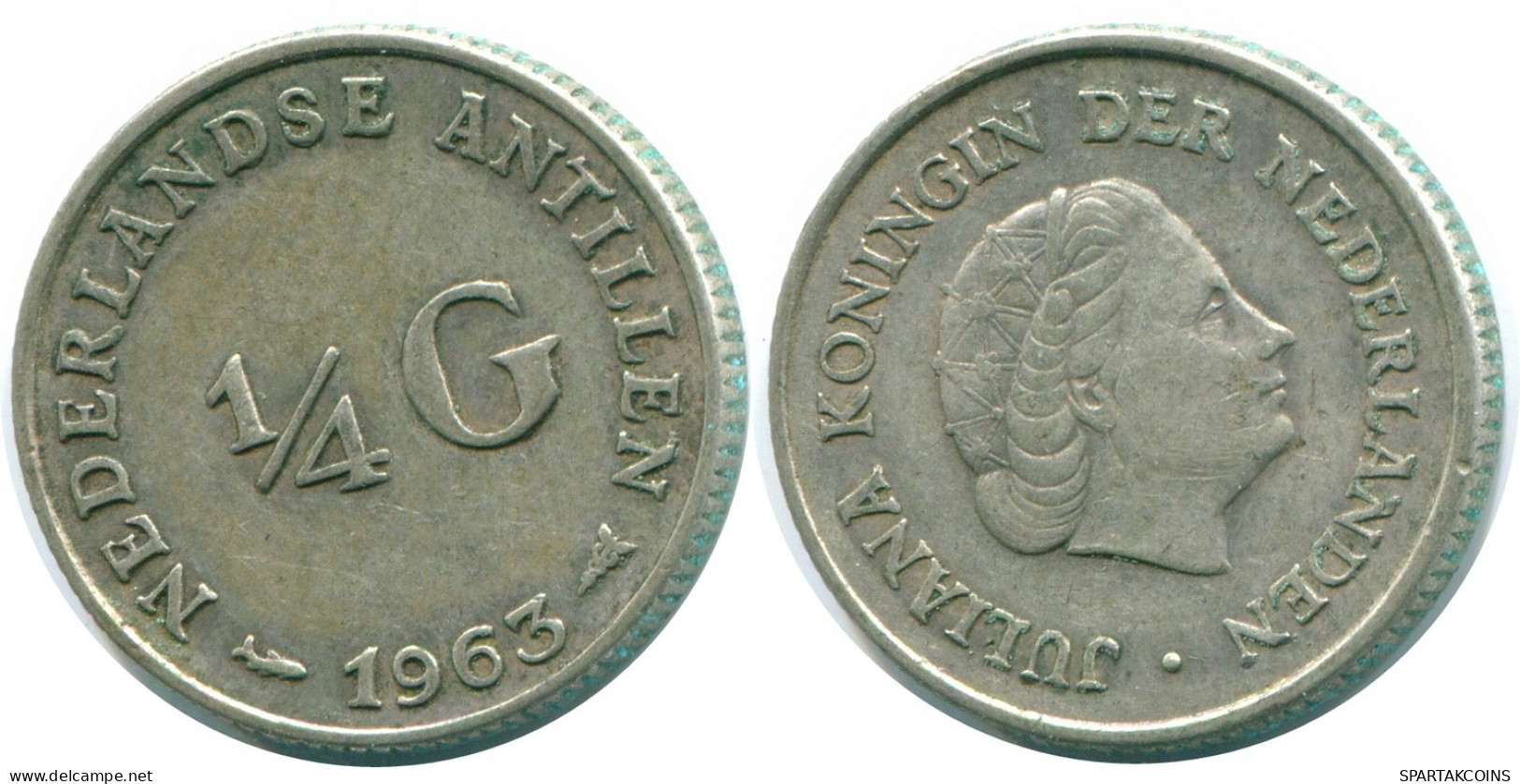 1/4 GULDEN 1963 NETHERLANDS ANTILLES SILVER Colonial Coin #NL11224.4.U.A - Niederländische Antillen