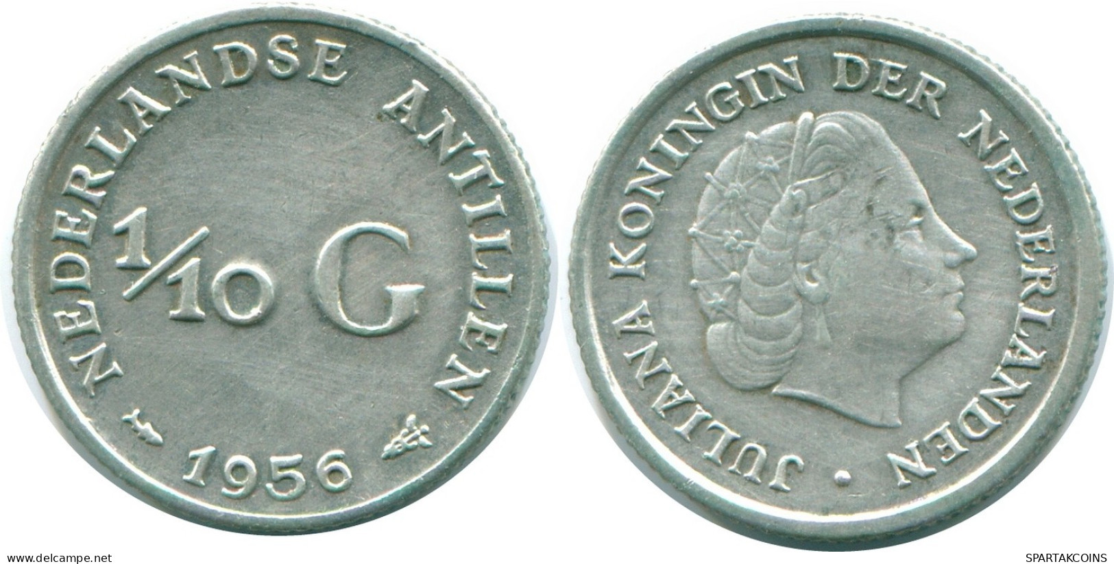 1/10 GULDEN 1956 NETHERLANDS ANTILLES SILVER Colonial Coin #NL12071.3.U.A - Netherlands Antilles