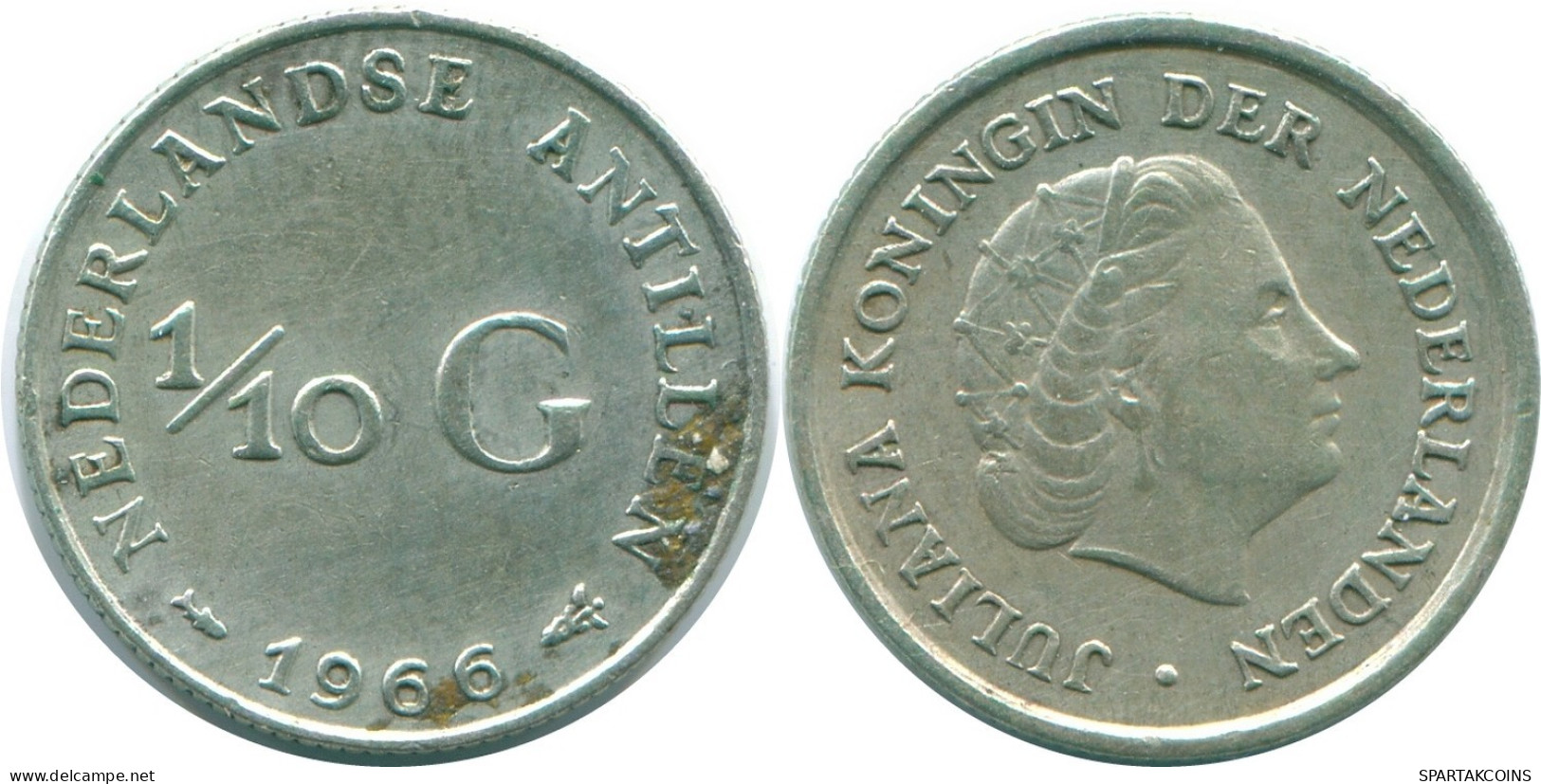 1/10 GULDEN 1966 NETHERLANDS ANTILLES SILVER Colonial Coin #NL12917.3.U.A - Antille Olandesi