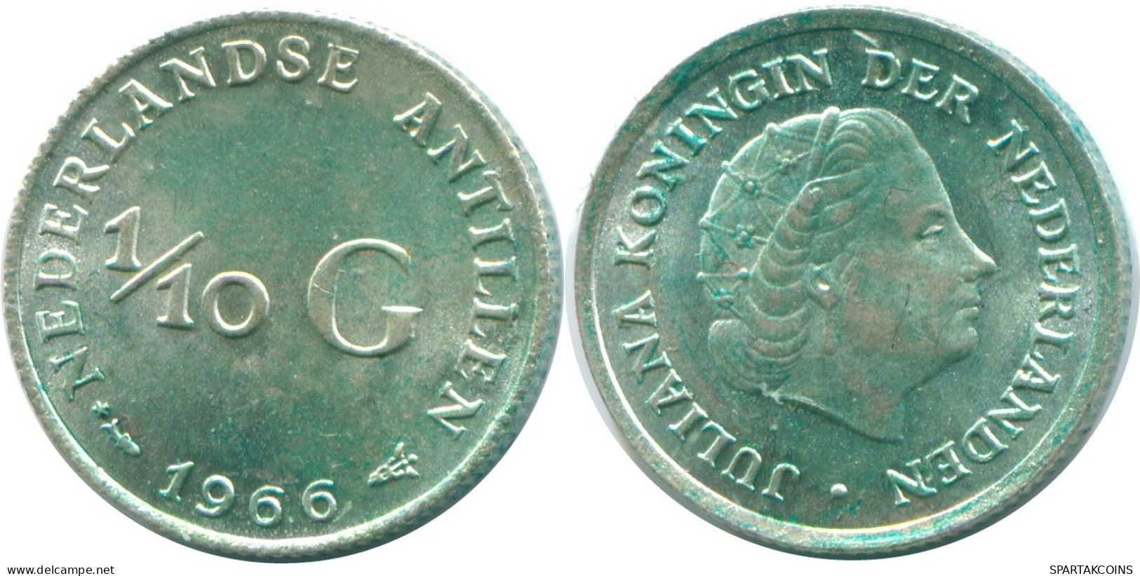 1/10 GULDEN 1966 NETHERLANDS ANTILLES SILVER Colonial Coin #NL12885.3.U.A - Antilles Néerlandaises