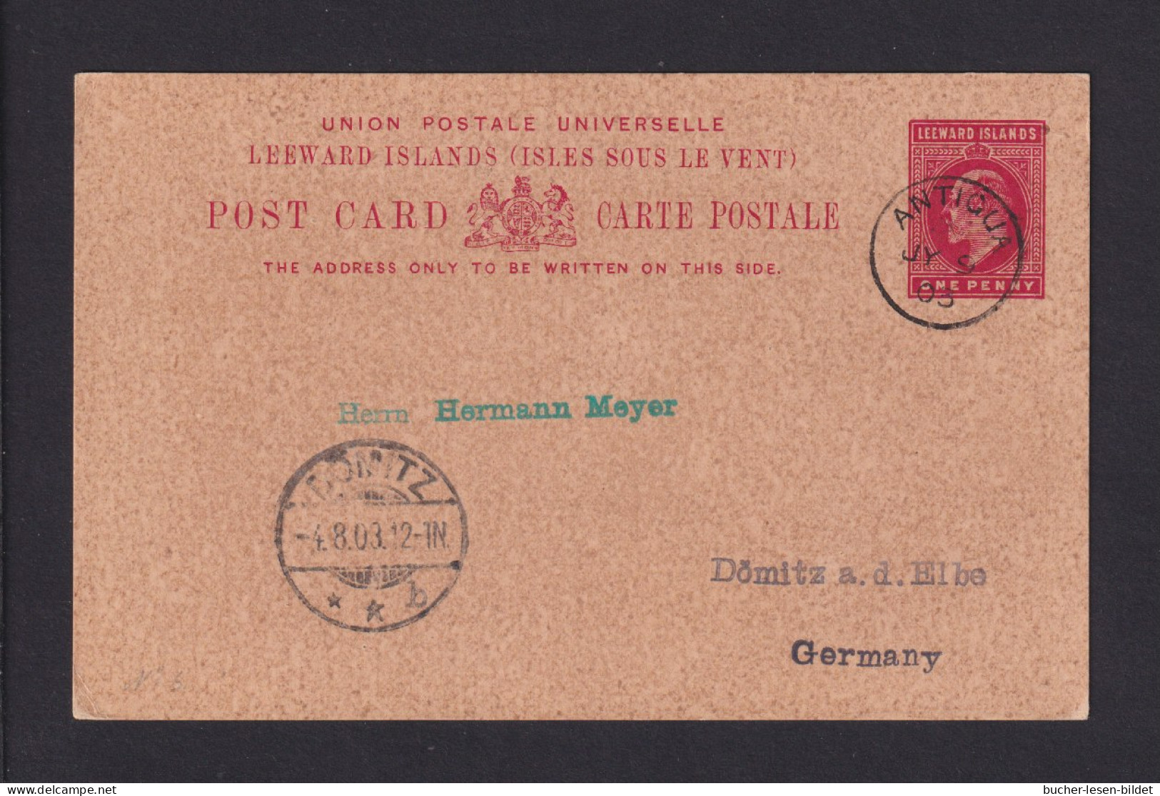 1903 - 1 P. Ganzsache Ab Antigua Nach Dömnitz - Leeward  Islands
