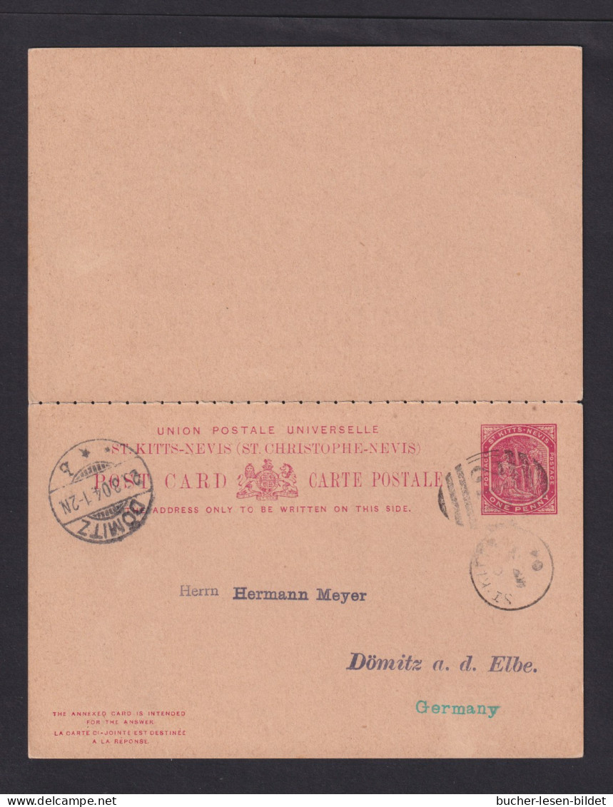 St. Kitts-Nevis - 1904 - 1 P. Doppel-Ganzsache (P 3) Ab St. Kitts Nach Deutschland - St.Christopher, Nevis En Anguilla (...-1980)