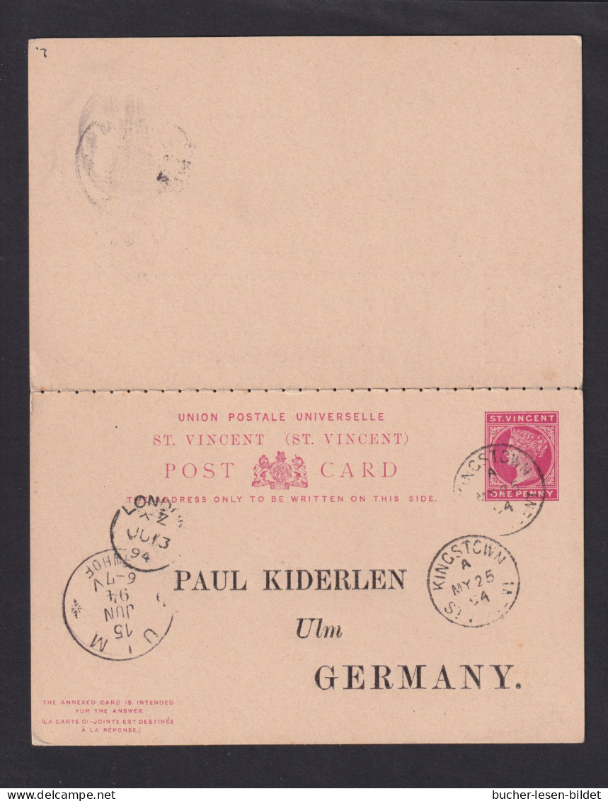 1894 - 1 P. Doppel-Ganzsache (P 4) Ab Kingston Nach Deutschland - St.Vincent (...-1979)