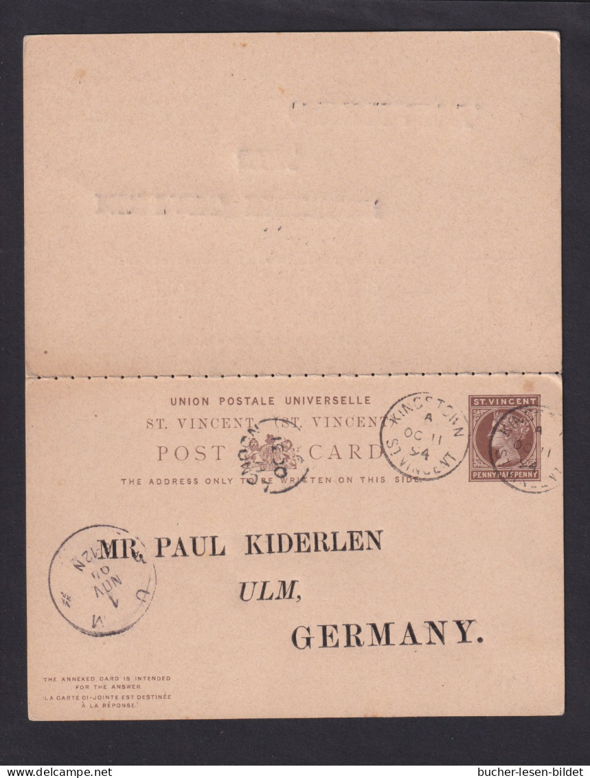 1894 - 1 1/2 P. Doppel-Ganzsache (P 5) Ab Kingston Nach Deutschland - St.Vincent (...-1979)