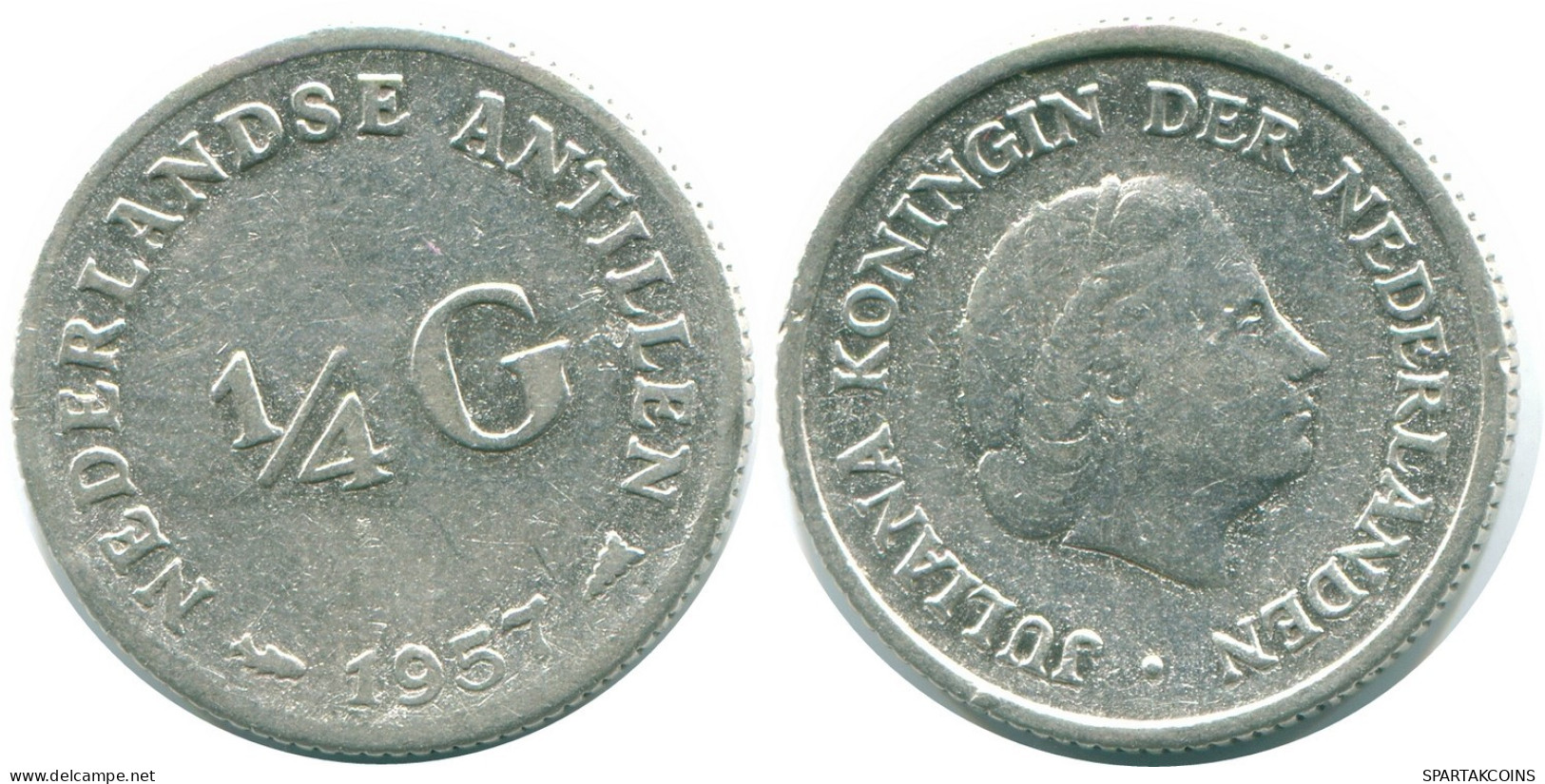 1/4 GULDEN 1957 NETHERLANDS ANTILLES SILVER Colonial Coin #NL10969.4.U.A - Niederländische Antillen