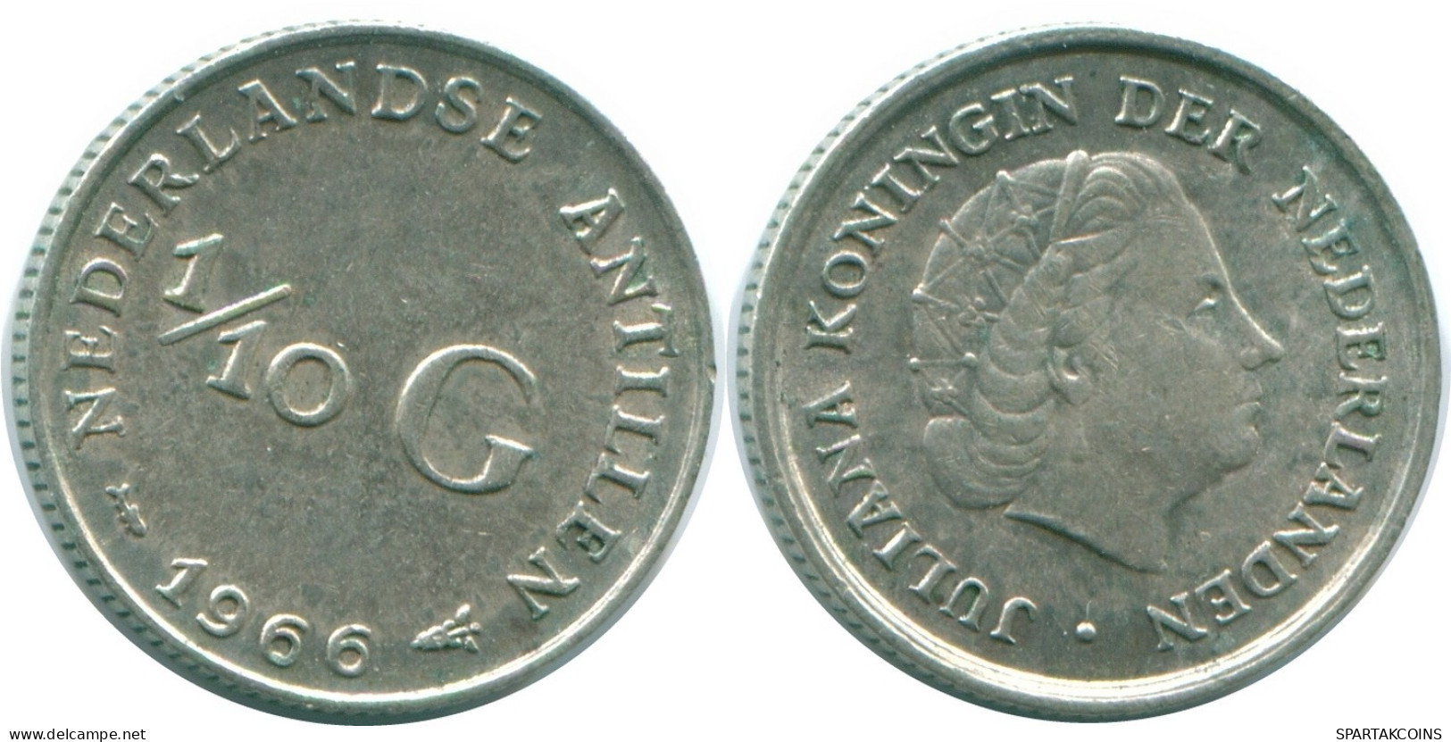 1/10 GULDEN 1966 ANTILLES NÉERLANDAISES ARGENT Colonial Pièce #NL12671.3.F.A - Antille Olandesi