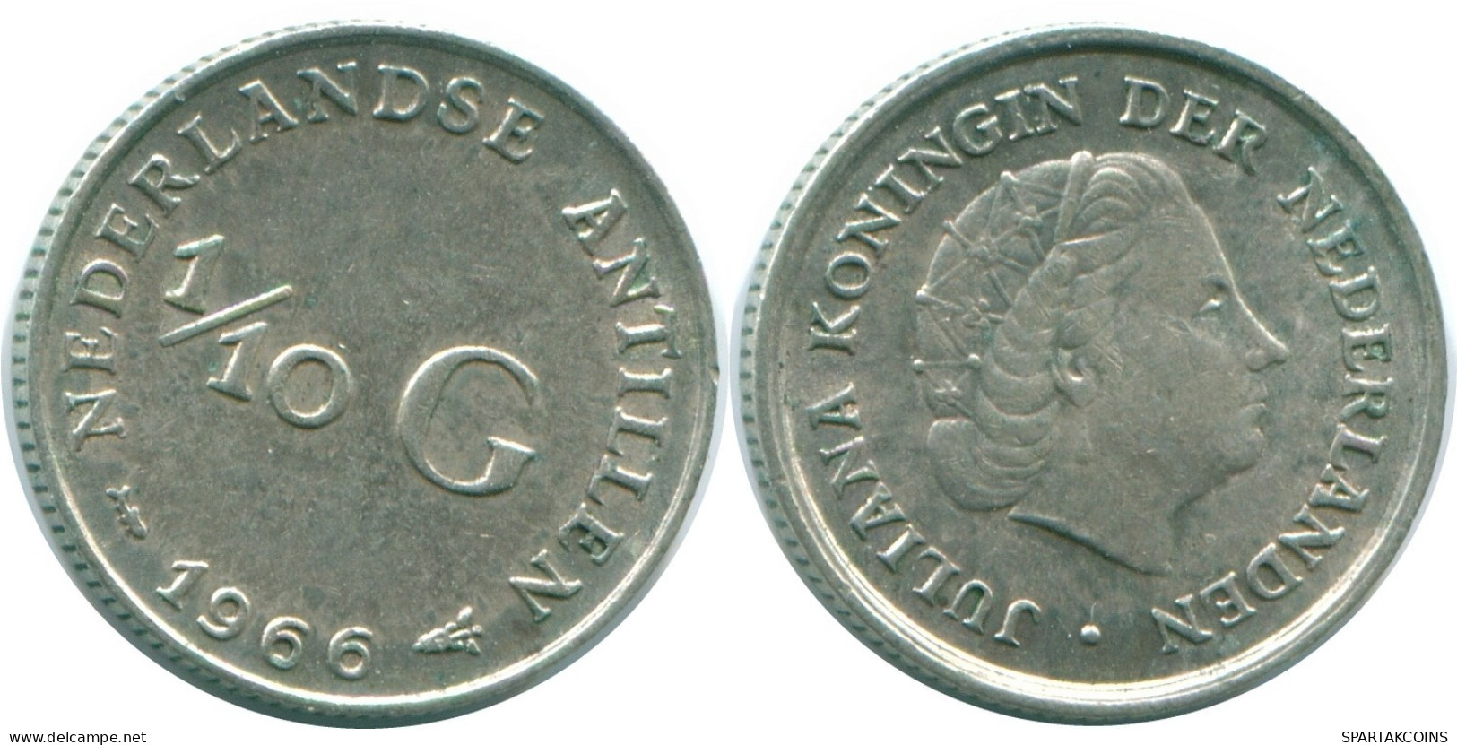 1/10 GULDEN 1966 ANTILLES NÉERLANDAISES ARGENT Colonial Pièce #NL12671.3.F.A - Antilles Néerlandaises