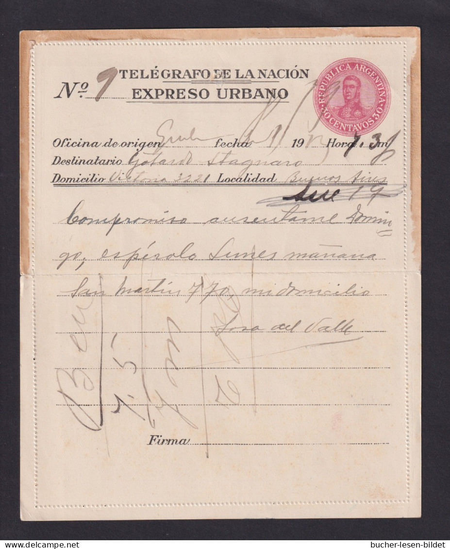 1913 - 30 C. Rohrpost-Ganzsache (LA 1) Gebraucht In Buenos Aires - Storia Postale
