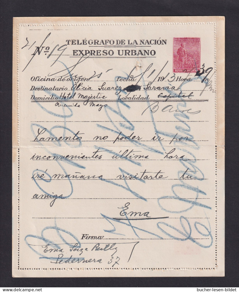 1913 - 30 C. Rohrpost-Ganzsache (LA 3) Gebraucht In Buenos Aires - Lettres & Documents