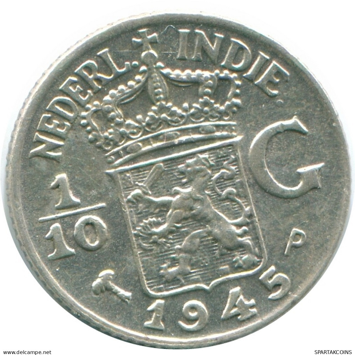 1/10 GULDEN 1945 P NIEDERLANDE OSTINDIEN SILBER Koloniale Münze #NL14128.3.D.A - Indie Olandesi