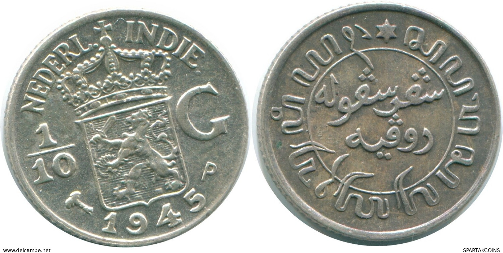 1/10 GULDEN 1945 P NIEDERLANDE OSTINDIEN SILBER Koloniale Münze #NL14128.3.D.A - Indie Olandesi