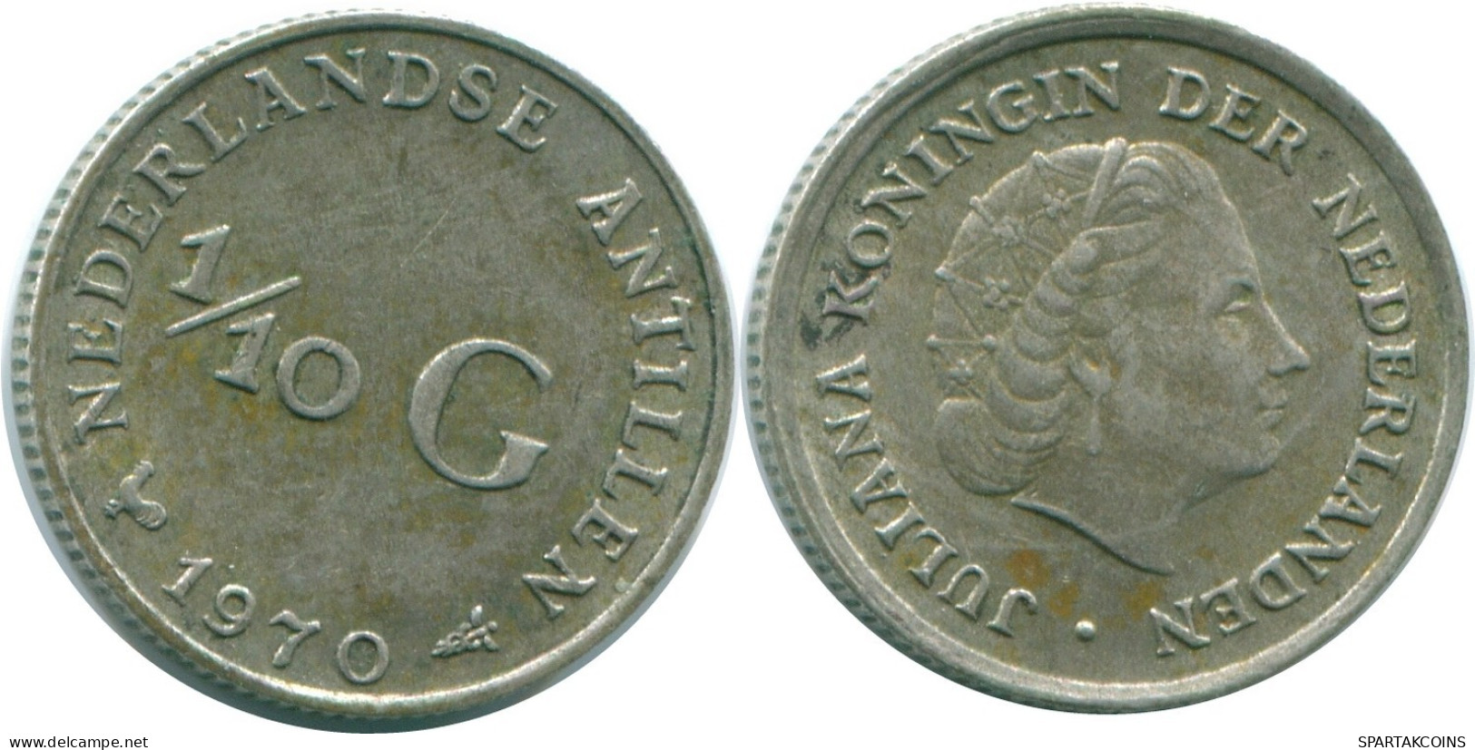 1/10 GULDEN 1970 NETHERLANDS ANTILLES SILVER Colonial Coin #NL13100.3.U.A - Nederlandse Antillen